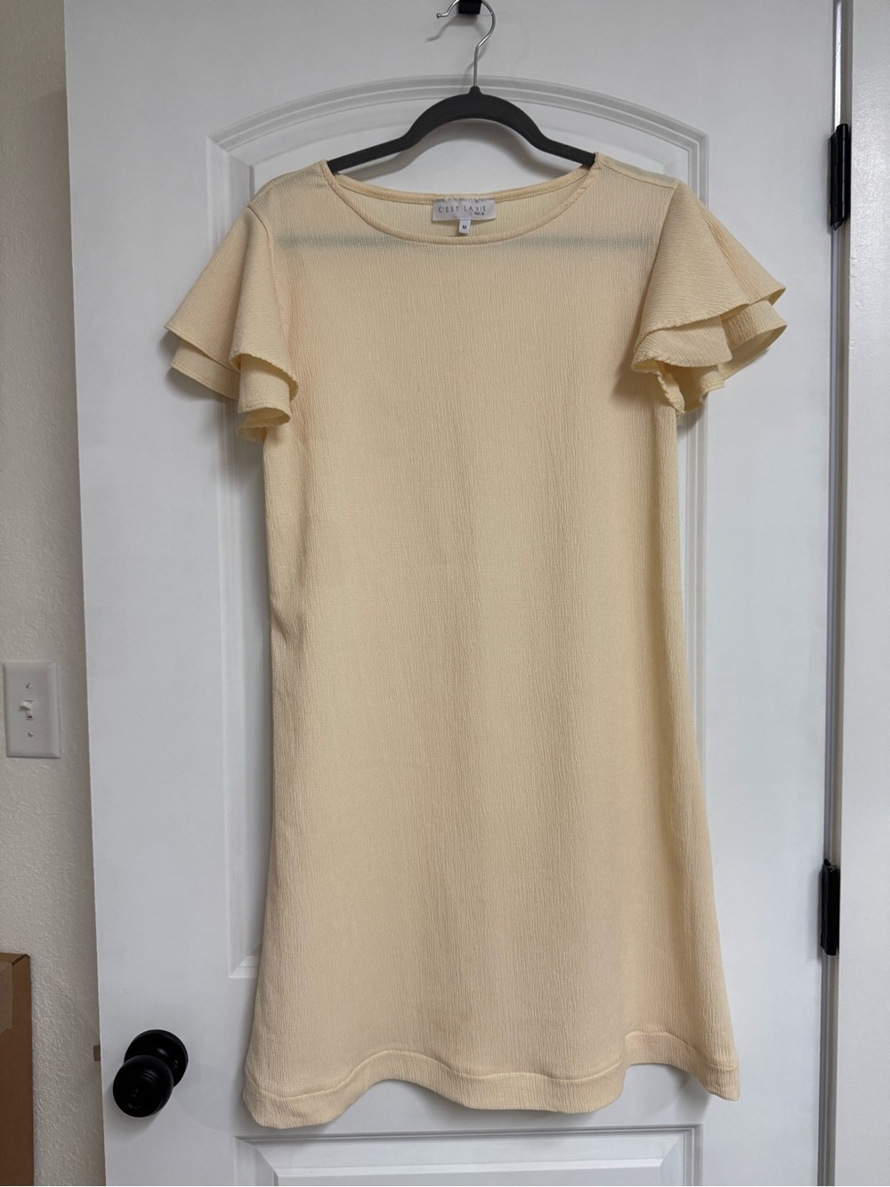 C’Est La Vie Soft Cream Ruffle Sleeve Mini Dress